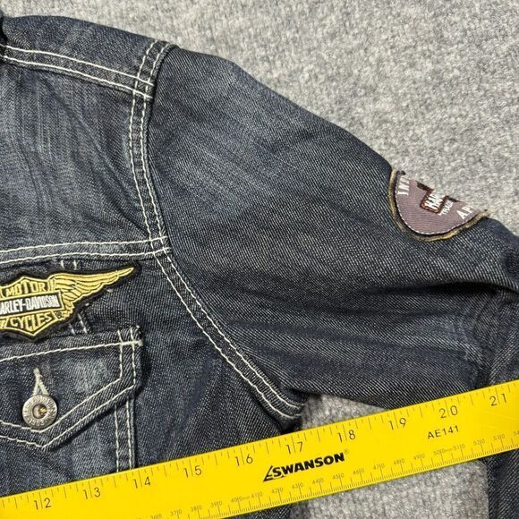 Harley Davidson Jean Jacket Womens Medium Denim Patches Zip Up Biker Motorcycle - Picture 7 of 11